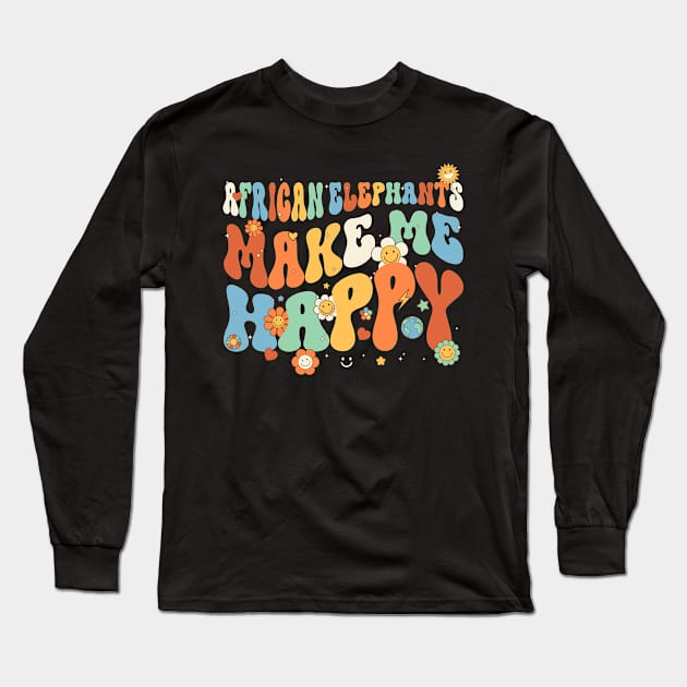 African Elephants Make Me Happy Groovy Retro Vintage Style Long Sleeve T-Shirt by Lyume